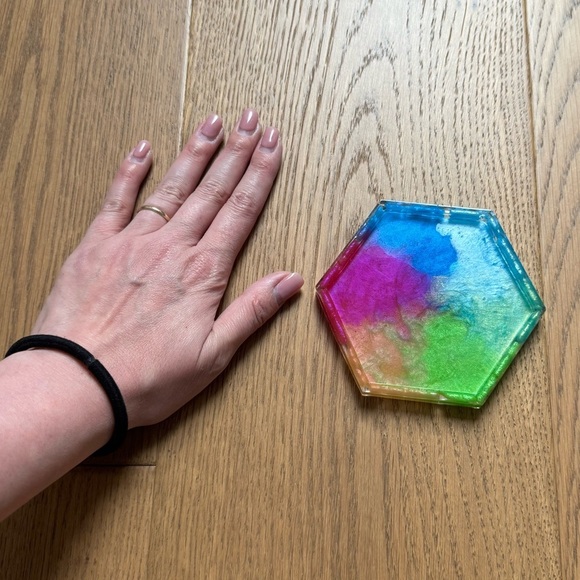 Acrylic Epoxy Jewelry Catchall Tray - Rainbow Metallic - 4” x 4.5” - Custom Made - Picture 6 of 8